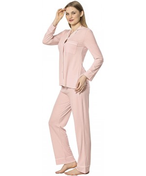 Sets Women's Two-Piece Long Sleeve Button Down Nightwear/Sleepwear/Lounge PJ Set - Pink - C11937M0Q5C