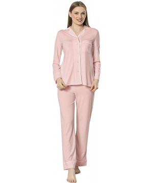 Sets Women's Two-Piece Long Sleeve Button Down Nightwear/Sleepwear/Lounge PJ Set - Pink - C11937M0Q5C