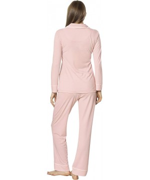 Sets Women's Two-Piece Long Sleeve Button Down Nightwear/Sleepwear/Lounge PJ Set - Pink - C11937M0Q5C