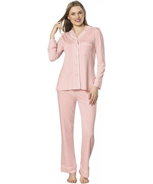 Sets Women's Two-Piece Long Sleeve Button Down Nightwear/Sleepwear/Lounge PJ Set - Pink - C11937M0Q5C