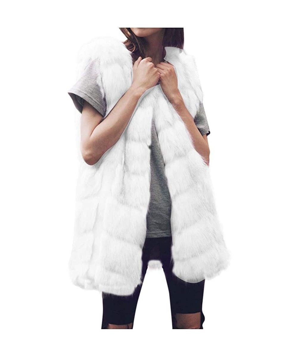 Thermal Underwear Women's Faux Fur Gilet Coat Slim Long Waistcoat Jacket Sleeveless Shrug Trench Outerwear - B-white - CS18ZU...