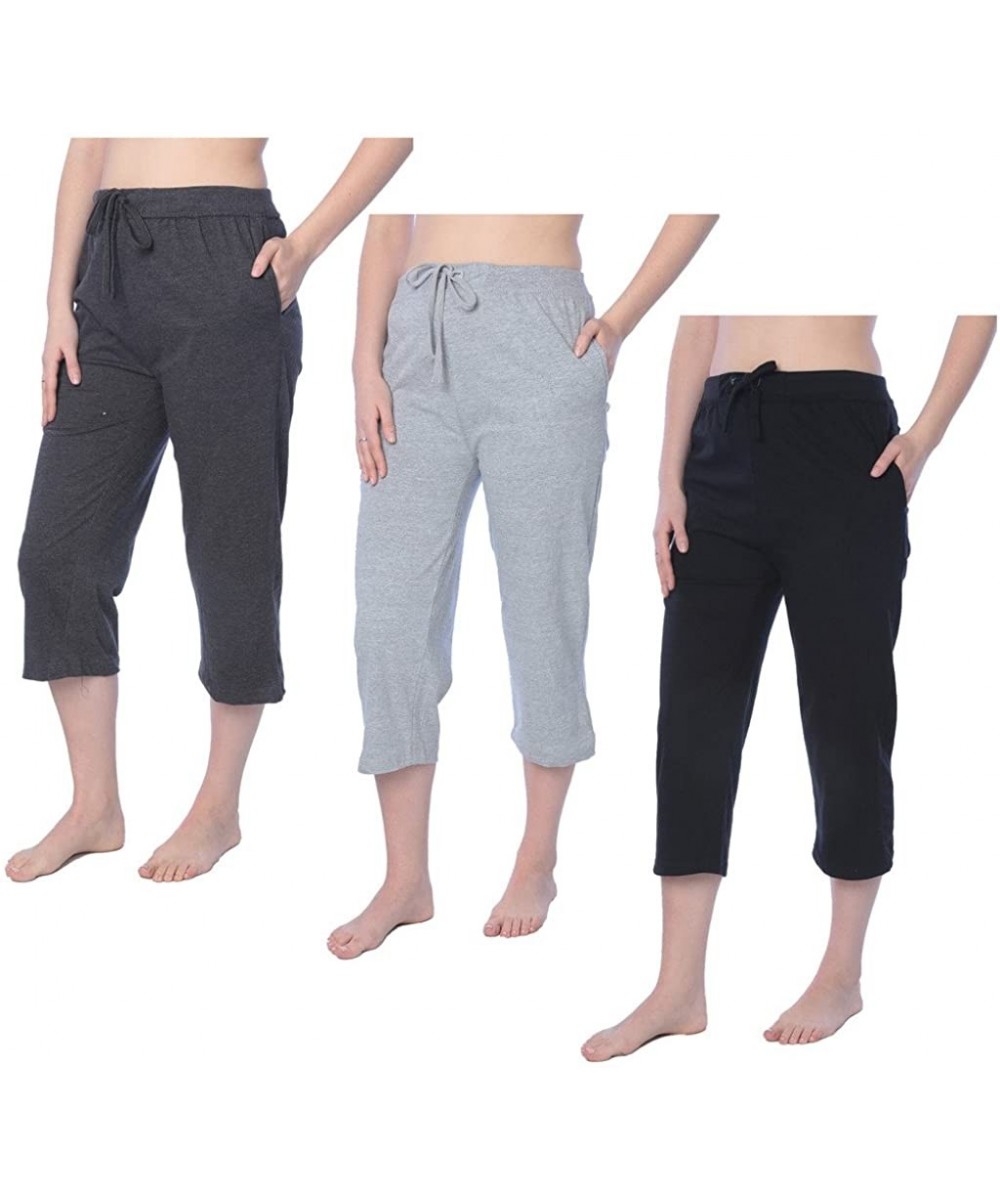 Bottoms Women's Capri Jersey Knit Pajama Lounge Pant Available in Plus Size - Pack of Colors- Black- Charcoal- Heather - CE18...