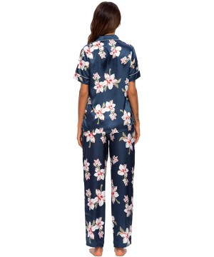 Sets Women's Pajama Set Long/Short Sleeve Floral Satin Sleepwear Nightwear Pjs - 416d5_navy_b - CW19C4SHL3N