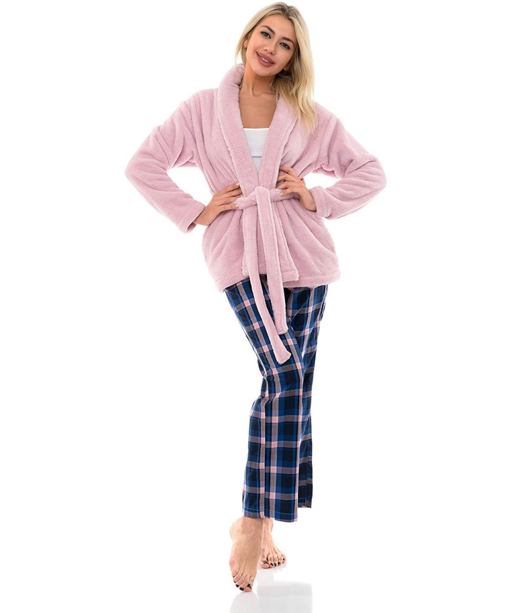 Robes Women's Bed Jacket Fleece Cardigan Cuddly Robe - Chalk Pink - CA18CKGNGGO