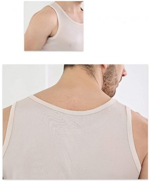 Undershirts Men's Fashion Sleeveless T-Shirt Breathable Silk Quick Dry Undershirt Summer Beach Basic Tank Tops - White - CS19...