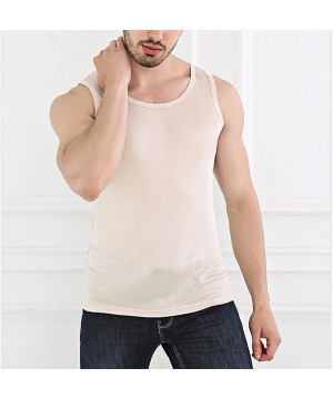 Undershirts Men's Fashion Sleeveless T-Shirt Breathable Silk Quick Dry Undershirt Summer Beach Basic Tank Tops - White - CS19...