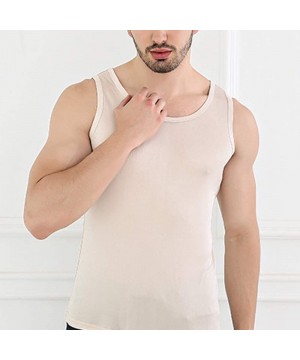 Undershirts Men's Fashion Sleeveless T-Shirt Breathable Silk Quick Dry Undershirt Summer Beach Basic Tank Tops - White - CS19...