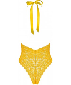 Baby Dolls & Chemises Womens Lace High Neck Lingerie One Piece Teddy Bodysuit Nightie - Yellow - C8197E65IMY