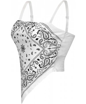 Camisoles & Tanks Women's Sexy Paisley/Tie Dye Bandana Tube Crop Top Shirt- Made in USA - White Strap - CW1974HE3DY