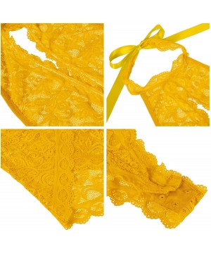 Baby Dolls & Chemises Womens Lace High Neck Lingerie One Piece Teddy Bodysuit Nightie - Yellow - C8197E65IMY