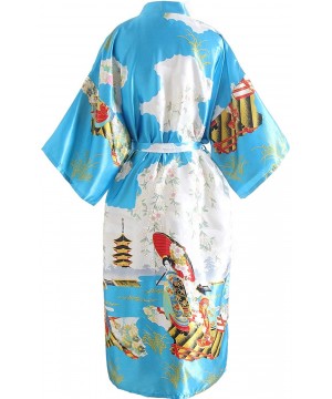 Robes Kimono Robe Long Floral Bridesmaid Wedding Satin Robes Silky Party Robe - Light Blue - C5198CUDAYI