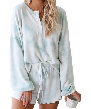 Sets Women's Pajama Sets Tie Dye Print Long Sleeve Top Ruffle Shorts 2 Piece Loungewear Pj Set - Green - CZ199N5KX9D