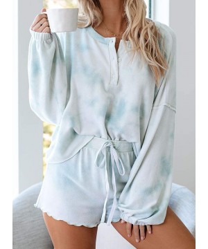 Sets Women's Pajama Sets Tie Dye Print Long Sleeve Top Ruffle Shorts 2 Piece Loungewear Pj Set - Green - CZ199N5KX9D