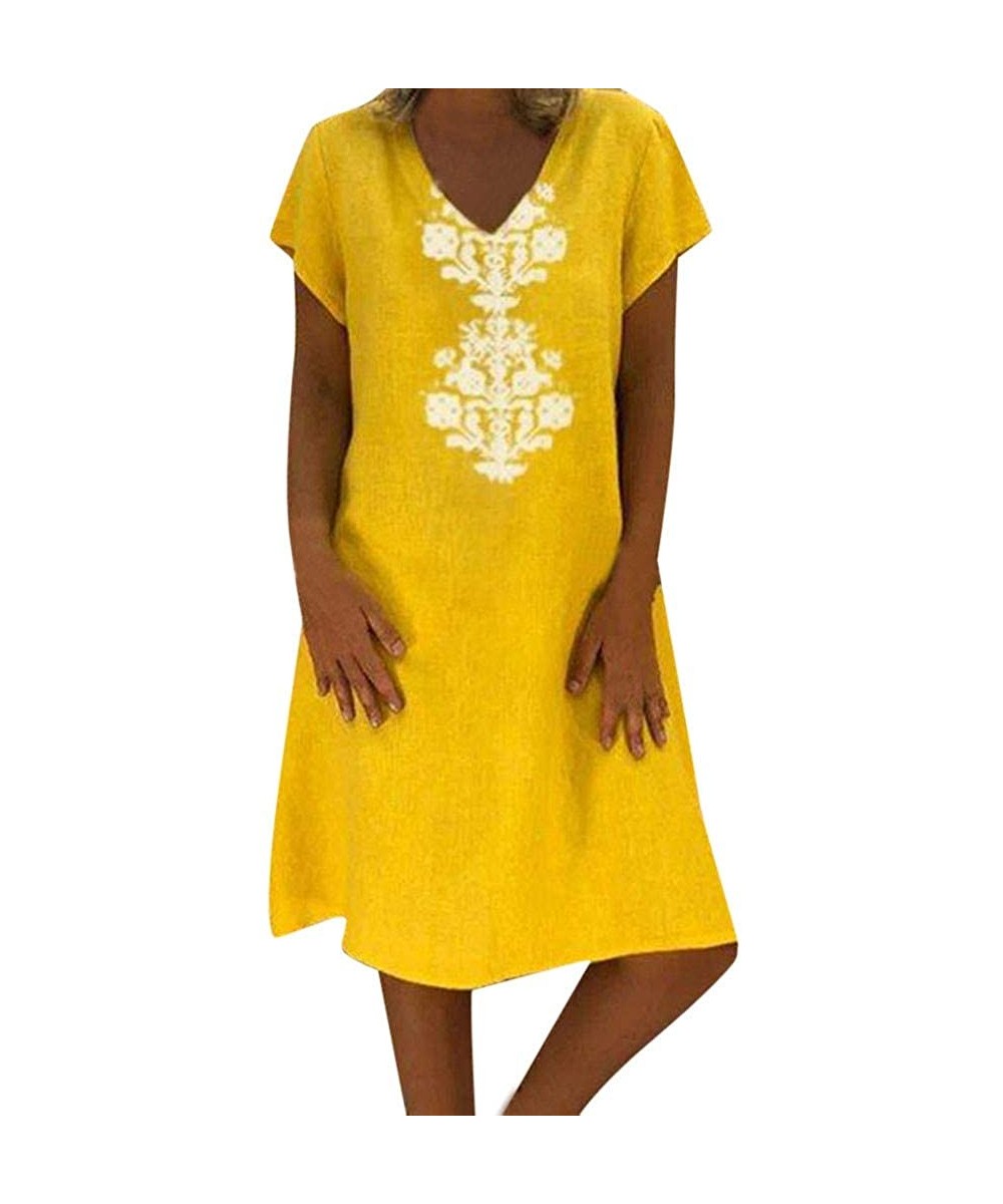 Thermal Underwear T-Shirt Dresses Women Summer Style Feminino Vestido Cotton Casual Plus Size Dresses - Yellow - CK18SEZY5QM