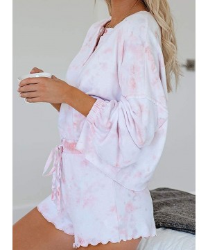 Sets Womens Short Pajamas Set Tie Dye Printed Ruffle Long/Short Sleeve Tops Nightwear Sleepwear Loungewear Pjs 1 Pink - CF198...