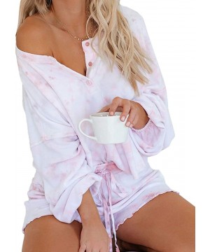 Sets Womens Short Pajamas Set Tie Dye Printed Ruffle Long/Short Sleeve Tops Nightwear Sleepwear Loungewear Pjs 1 Pink - CF198...