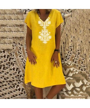 Thermal Underwear T-Shirt Dresses Women Summer Style Feminino Vestido Cotton Casual Plus Size Dresses - Yellow - CK18SEZY5QM