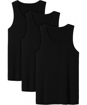 Undershirts Men's Bamboo Rayon & Cotton Undershirts Crew Neck Tank Tops in 3 or 4 Pack - 3 Pack Bamboo Plain - Black - CF128H...