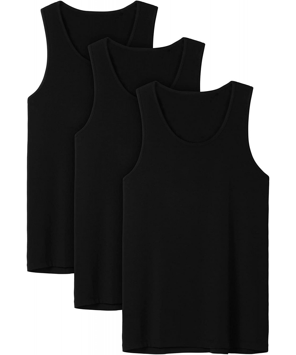 Undershirts Men's Bamboo Rayon & Cotton Undershirts Crew Neck Tank Tops in 3 or 4 Pack - 3 Pack Bamboo Plain - Black - CF128H...