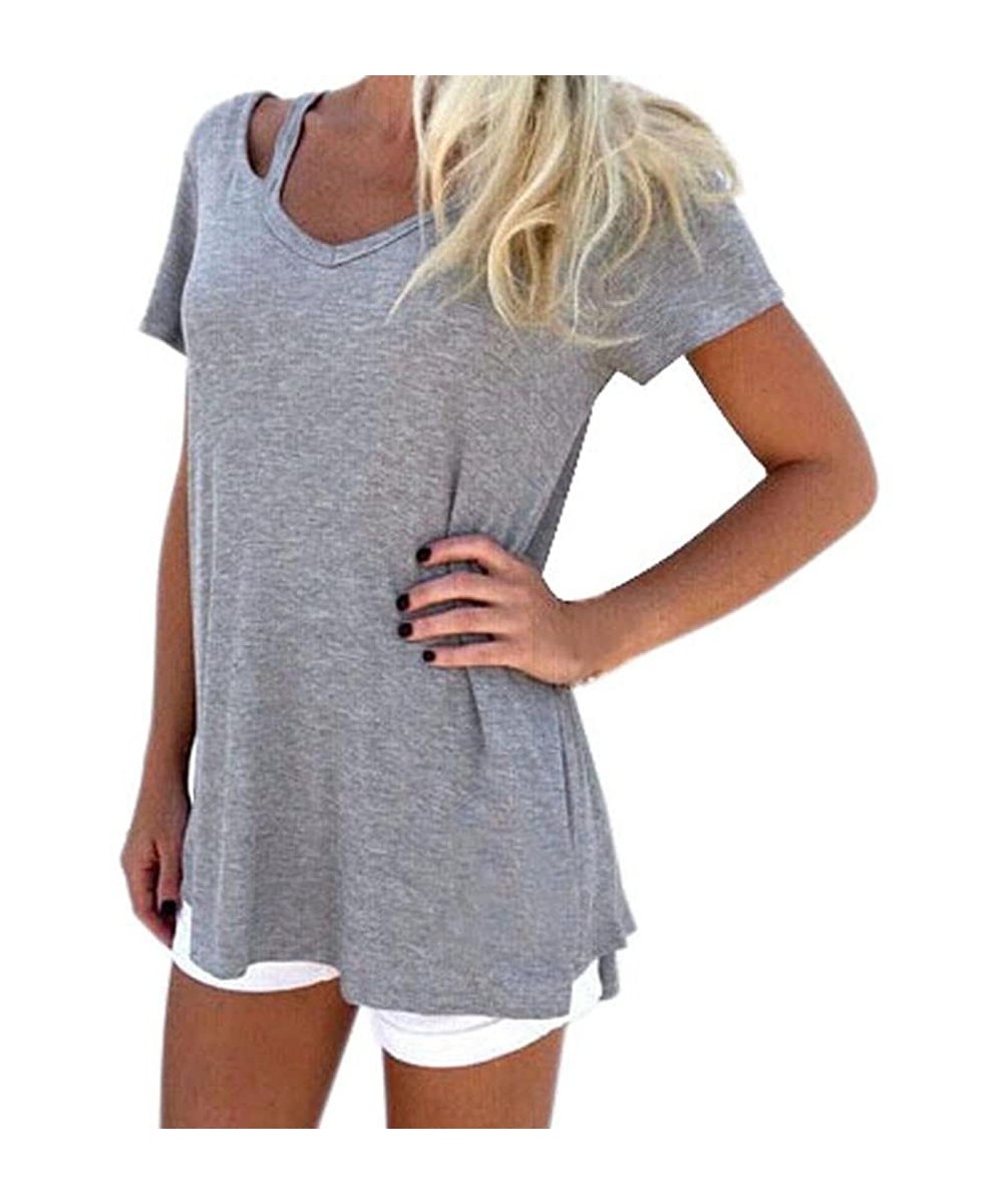 Tops 2018 Fashion Women Blouse Summer V-Neck Tops Short Sleeve T-Shirt Casual Tee - Gray - CZ18CHD5HNM