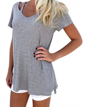 Tops 2018 Fashion Women Blouse Summer V-Neck Tops Short Sleeve T-Shirt Casual Tee - Gray - CZ18CHD5HNM