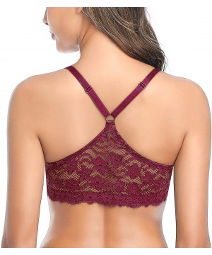 Bras Women's V Neck Bralette Front Closure Racerback Unpadded Plunge Wirefree Lace Bra - 032winered - CO19D8IC9ZR