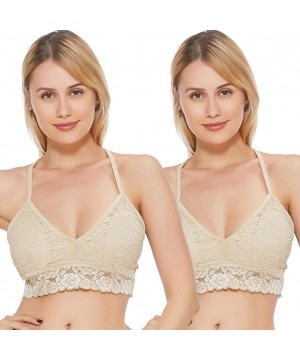 Bras Padded Lace Bralette for Women Racerback Wirefree Plunge Floral Everyday Bras-2 Pack(A-D Cups) - Nude/Nude - CZ18W47DRXC