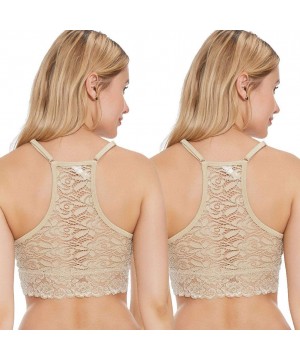 Bras Padded Lace Bralette for Women Racerback Wirefree Plunge Floral Everyday Bras-2 Pack(A-D Cups) - Nude/Nude - CZ18W47DRXC