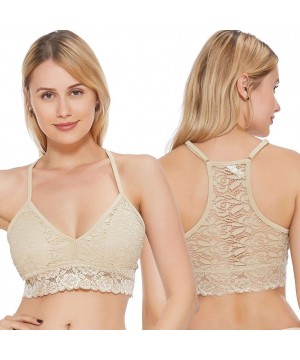 Bras Padded Lace Bralette for Women Racerback Wirefree Plunge Floral Everyday Bras-2 Pack(A-D Cups) - Nude/Nude - CZ18W47DRXC