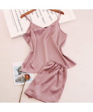 Sets 2PCS Women Sexy Satin Pajamas Set Lingerie Sling Vest Silk Sleepwear Ladies Tank Top Shorts Sleepwear Sets - Pink - CJ19...