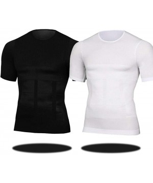 Undershirts Mens Slimming Shapewear Crew Neck Short Sleeve Body Shaper Net Nylon Compression T-Shirts - Black/White - C018AOY...