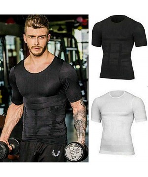 Undershirts Mens Slimming Shapewear Crew Neck Short Sleeve Body Shaper Net Nylon Compression T-Shirts - Black/White - C018AOY...