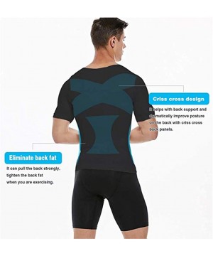 Undershirts Mens Slimming Shapewear Crew Neck Short Sleeve Body Shaper Net Nylon Compression T-Shirts - Black/White - C018AOY...