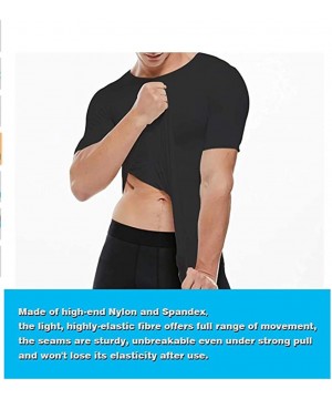 Undershirts Mens Slimming Shapewear Crew Neck Short Sleeve Body Shaper Net Nylon Compression T-Shirts - Black/White - C018AOY...