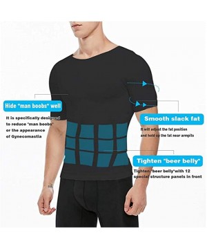 Undershirts Mens Slimming Shapewear Crew Neck Short Sleeve Body Shaper Net Nylon Compression T-Shirts - Black/White - C018AOY...