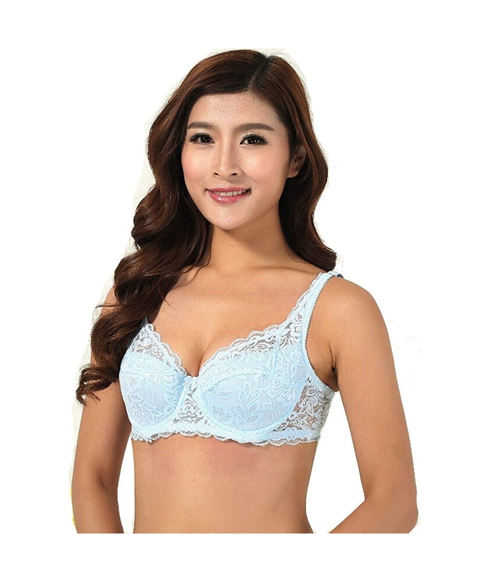 Accessories Women Sexy Push Up Deep V Ultrathin Underwire Padded Lace Brassiere Bra - Light Blue - CQ18U8OYG2L