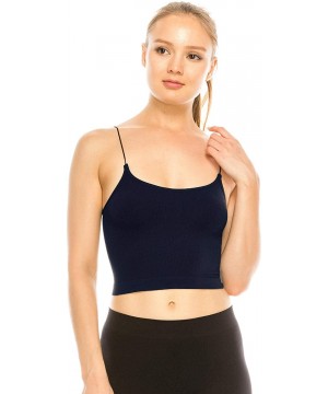 Camisoles & Tanks Skinny Strap Crop Bra Cami- UV Protective Fabric UPF 50+ (Made with Love in The USA) - Dark Navy - CK19EQ6KGAW