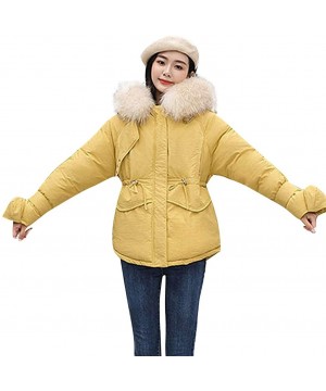 Thermal Underwear Womens Cotton-Padded Pockets Coats Warm Thick Solid Jackets with Pockets Outerwear - Yellow - CE18ZUN9KR9