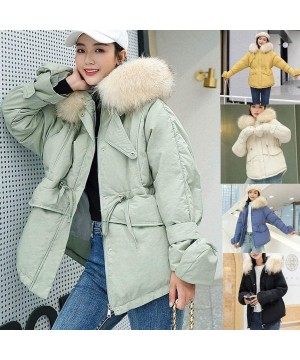 Thermal Underwear Womens Cotton-Padded Pockets Coats Warm Thick Solid Jackets with Pockets Outerwear - Yellow - CE18ZUN9KR9