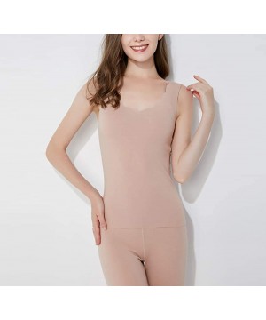 Thermal Underwear Women's Tank Top & Bottom Thermal Underwear Set Base Layer - Nude - C918ZGML4SA