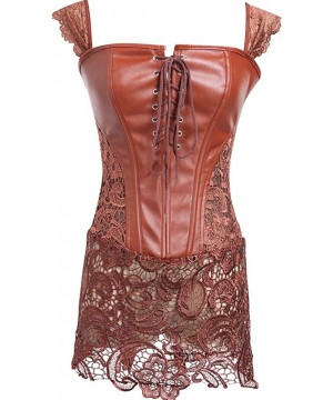 Bustiers & Corsets Womens Bustier Steampunk Gothic Faux Leather Corset with Lace Skirt - Brown - CH18LS3OMXX