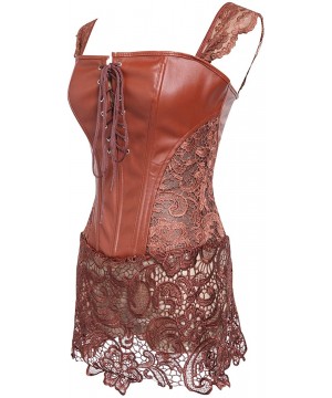 Bustiers & Corsets Womens Bustier Steampunk Gothic Faux Leather Corset with Lace Skirt - Brown - CH18LS3OMXX