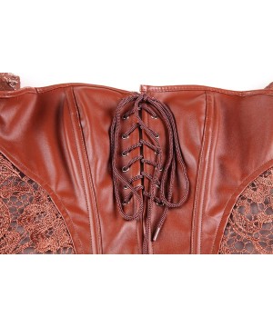 Bustiers & Corsets Womens Bustier Steampunk Gothic Faux Leather Corset with Lace Skirt - Brown - CH18LS3OMXX