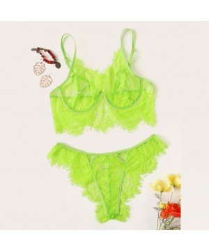 Shapewear Sexy Lingerie for Women- Two-Piece Women's Sexy Lace Bra Set Eyelash Sleepwear Pajamas Lingerie - Green - CM18UHLMNEU