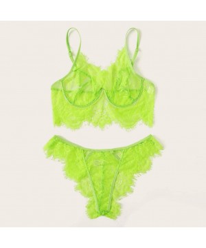 Shapewear Sexy Lingerie for Women- Two-Piece Women's Sexy Lace Bra Set Eyelash Sleepwear Pajamas Lingerie - Green - CM18UHLMNEU