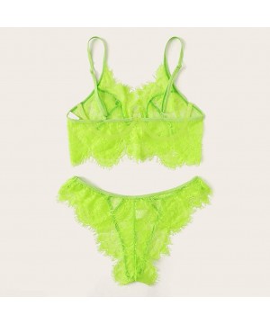 Shapewear Sexy Lingerie for Women- Two-Piece Women's Sexy Lace Bra Set Eyelash Sleepwear Pajamas Lingerie - Green - CM18UHLMNEU