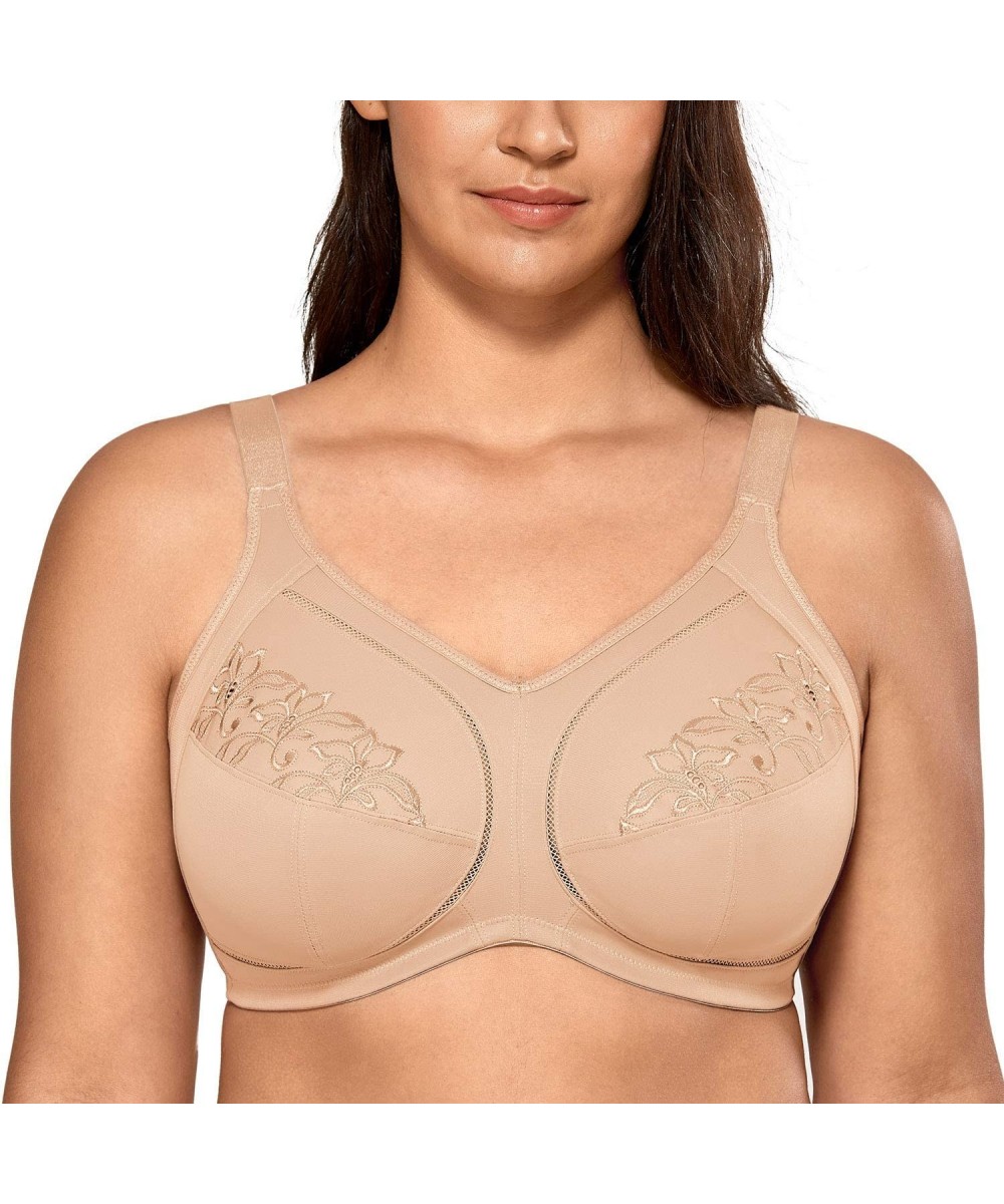 Bras Women's Non-Padded Full Coverage Wireless Plus Size Cotton Bra - Beige - C918ZX8G983