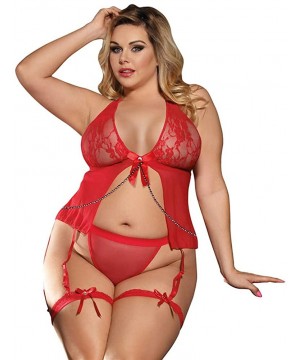 Nightgowns & Sleepshirts Plus Size Women Lingerie Lace Baby Doll Strap Chemise Sleepwear - Red-2 - CO19DASWYHD