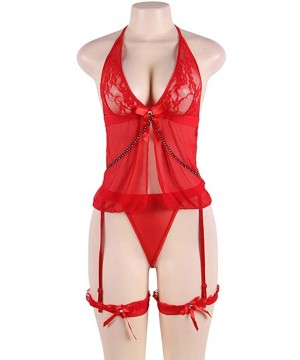 Nightgowns & Sleepshirts Plus Size Women Lingerie Lace Baby Doll Strap Chemise Sleepwear - Red-2 - CO19DASWYHD