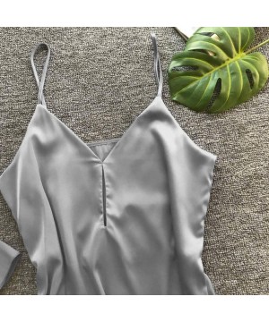 Robes Lingerie Women Silk Solid Robe Dress Babydoll Sleepwear Nightdress Pajamas Set - Gray - CE194L8EDDR